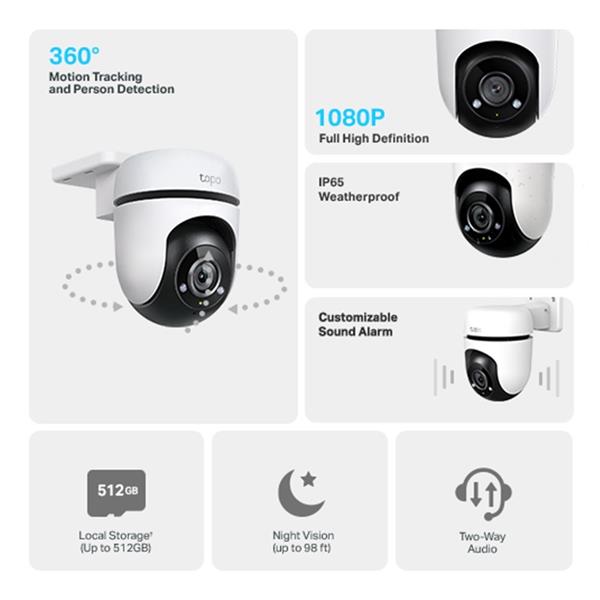 TP-LINK "Tapo Outdoor Pan/Tilt Security Wi-Fi CameraSPEC: 1080p, 2.4 GHz, Horizontal 360?FEATURE: Physical Privacy Mod 