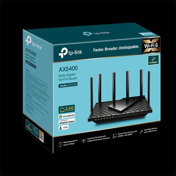 AX5400 Dual-Band Wi-Fi 6 Router SPEED: 574 Mbps at 2.4 GHz + 4804 Mbps at 5 GHz SPEC: 6× Antennas, 1× 2.5 Gbps WAN/LAN P 