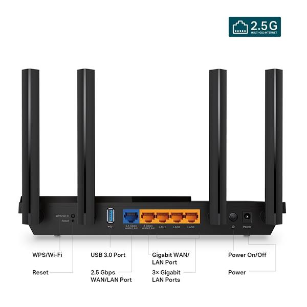 TP-LINK "AX3000 Dual-Band Wi-Fi 6 RouterSPEED: 574 Mbps at 2.4 GHz + 2402 Mbps at 5 GHz SPEC: 4× Antennas,1× 2.5 Gbps  