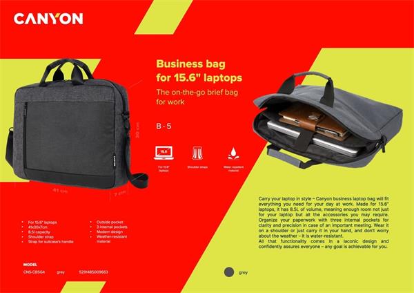 Canyon B-5, Business taška pre 15´´ notebook, šedá 
