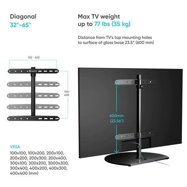 ONKRON Univerzálny otočný stolný stojan na TV pre 32"-65" TV, max 35 kg, čierny 