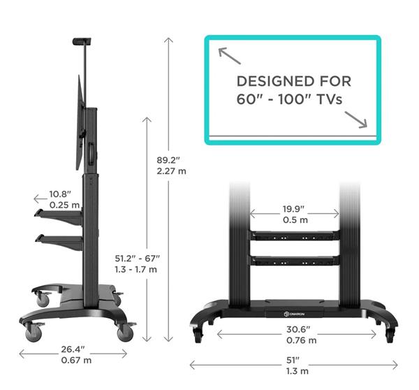 ONKRON TV mobilný stojan pre 60 až 100" obrazovky do 136 kg, čierny 