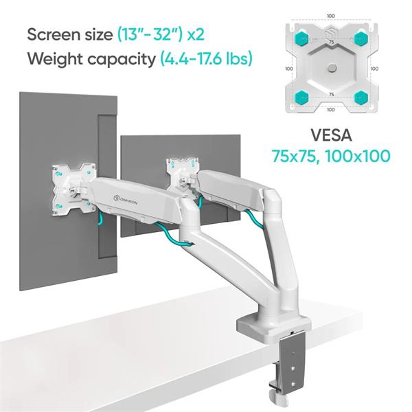 ONKRON Duálny stolný držiak pre 13 až 32" LED monitory do 8 kg, biely 