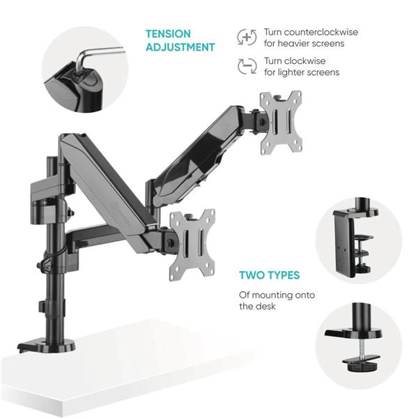 ONKRON Dvojitý stolový stojan na monitory pre 13" až 32-palcové LCD LED obrazovky, čierny 
