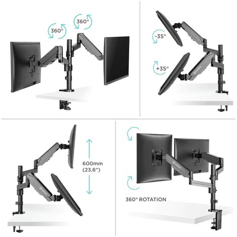 ONKRON Dvojitý stolový stojan na monitory pre 13" až 32-palcové LCD LED obrazovky, čierny 