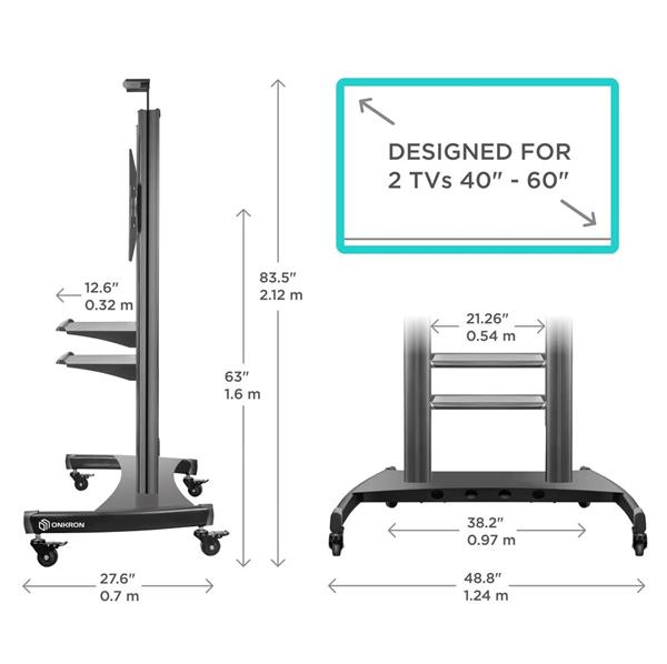 ONKRON TV Mobilný stojan pre 2 obrazovky pre 40" - 60", čierny 