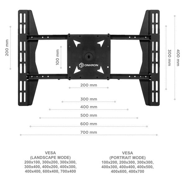ONKRON TV Stropný držiak na 2 až 4 LED TV výškovo nastaviteľný pre 32 až 55" LED, čierny 