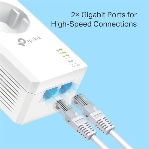 TP-LINK "AV1000 Gigabit Passthrough Powerline Starter KitSPEED: 1000 Mbps PowerlineSPEC: Broadcom CPU, HomePlug AV2, 1 