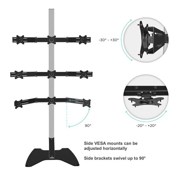 ONKRON Stojan pre 9 monitorov 18"-26" s nastaviteľným sklonom, strieborný 