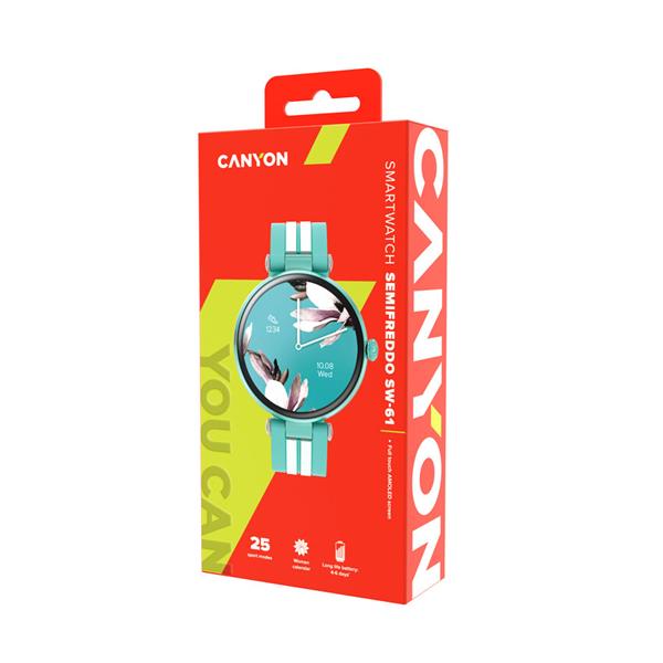 Canyon SW-61, Semifreddo, smart hodinky dámske, BT, fareb. LCD displej 1.19´´, vodotes. IP68, 25 športov, modré 