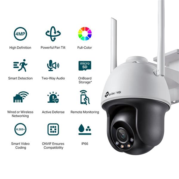 TP-LINK "4MP Full-Color Wi-Fi Pan/Tilt Network CameraSPEC:2.4G 150Mbps, 2*2 MIMO, H.265+/H.265/H.264+/H.264, 1/3"" Prog 