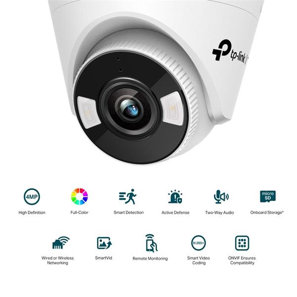 4MP Full-Color Turret Network Camera SPEC:H.265+/H.265/H.264+/H.264, 1/3" Progressive Scan CMOS, Color/0.04 Lux@F1.6, 0  