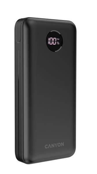 Canyon PB-2002, Powerbank, Li-Pol, 20.000 mAh, Digitálny displej, Vstup: 1x USB-C, Výstup: 1x USB-C a 2x USB-A, čierna 