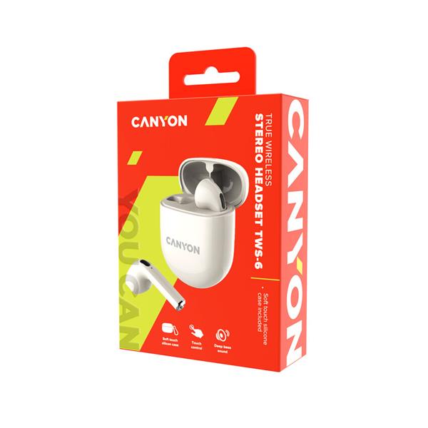 Canyon TWS-6, True Wireless Bluetooth slúchadlá do uší, nabíjacia stanica v kazete, béžové 