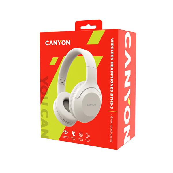 Canyon BTHS-3 Bluetooth bezdrôtové slúchadlá, USB-C nabíjanie, sklápací dizajn, handsfree, 15 hod výdrž, béžové 
