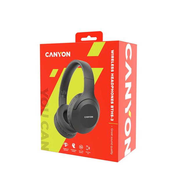 Canyon BTHS-3 Bluetooth bezdrôtové slúchadlá, USB-C nabíjanie, sklápací dizajn, handsfree, 15 hod výdrž, šedé 