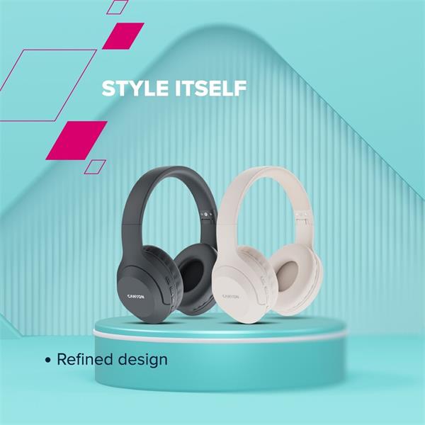 Canyon BTHS-3 Bluetooth bezdrôtové slúchadlá, USB-C nabíjanie, sklápací dizajn, handsfree, 15 hod výdrž, šedé 