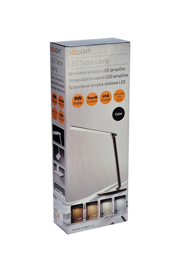 Solight LED stolná lampička stmievaťelná, 12W, voľba teploty svetla, USB, čierny lesk 