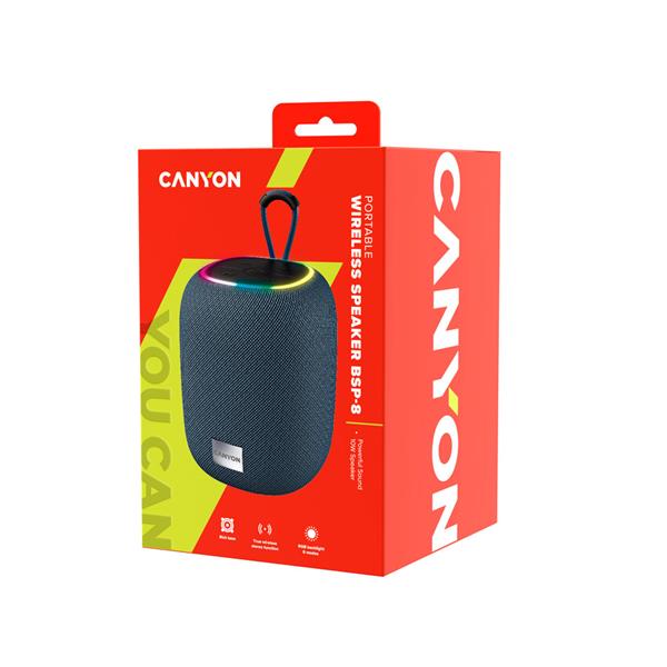 Canyon BSP-8, Bluetooth v5.2 prenosný reproduktor, USB-C, AUX, TF pam. karta, šedý 