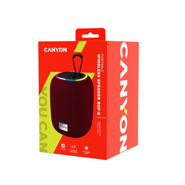 Canyon BSP-8, Bluetooth v5.2 prenosný reproduktor, USB-C, AUX, TF pam. karta, červený 