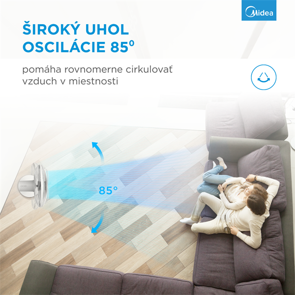 MIDEA Stojanový ventilátor FS40-18BR, 48W, 40cm, 8 rýchlostí, casovac, Dialkove,  LEDdisplej, 41mł/min, 38-65 dB 