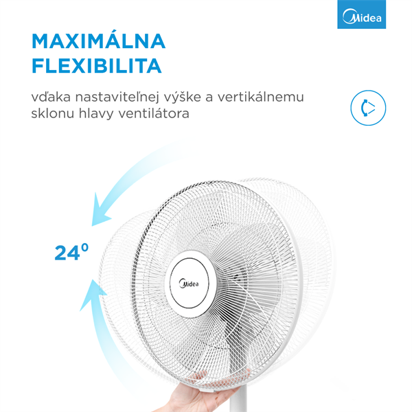 MIDEA Stojanový ventilátor FS40-18BR, 48W, 40cm, 8 rýchlostí, casovac, Dialkove,  LEDdisplej, 41mł/min, 38-65 dB 