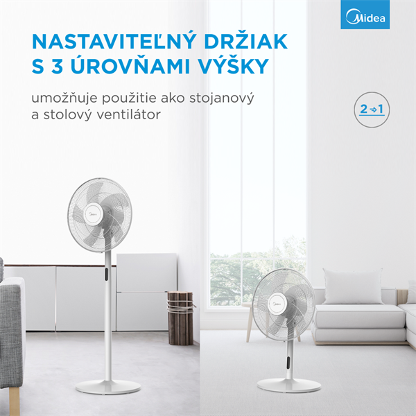 MIDEA Stojanový ventilátor FS40-18BR, 48W, 40cm, 8 rýchlostí, casovac, Dialkove,  LEDdisplej, 41mł/min, 38-65 dB 