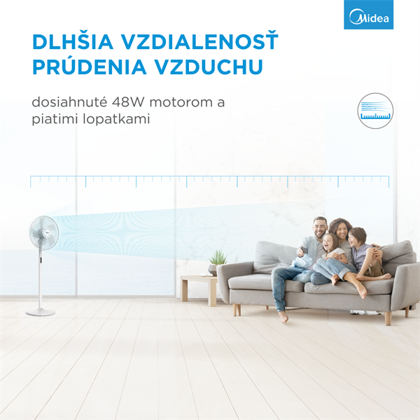 MIDEA Stojanový ventilátor FS40-18BR, 48W, 40cm, 8 rýchlostí, casovac, Dialkove,  LEDdisplej, 41mł/min, 38-65 dB 