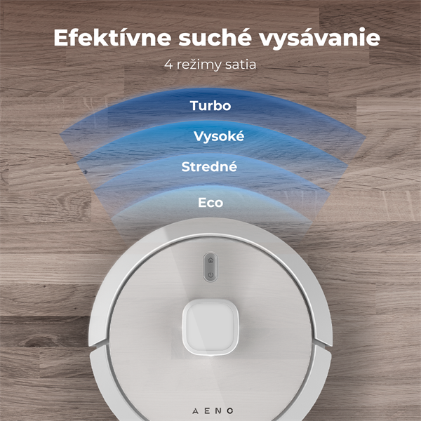 AENO Robotický vysavač RC4S - mokré a suché cistenie, 250min, 3 mody, 20 sencorov, LIDAR,AENO App,HEPA filter, nádrž 2v1 