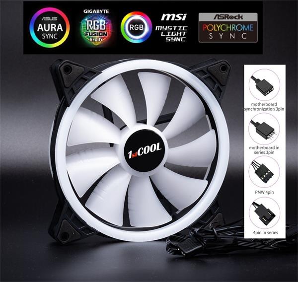 1stCOOL AURA EVO Dual Ring ARGB PWM 140mm ventilátor 