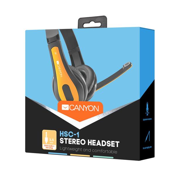 Canyon HSC-1, PC Headset, slúchadla s mikrofónom, 1 x 3.5mm jack komb., ovládanie na kábli, 2 m, čierno-žlté 