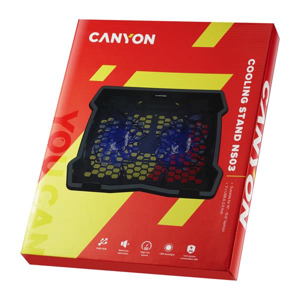 Canyon NS-03, chladiaci podstavec s 2 ventilátormi pre notebook 10´´ - 15.6", LED podsvietenie, čierny 