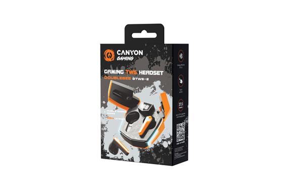 Canyon GTWS-2, Doublebee, herné True Wireless Bluetooth slúchadlá do uší, nabíjacia stanica v kazete, oranžové 