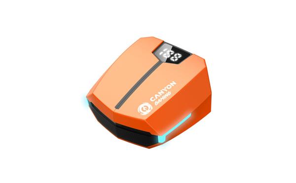 Canyon GTWS-2, Doublebee, herné True Wireless Bluetooth slúchadlá do uší, nabíjacia stanica v kazete, oranžové 