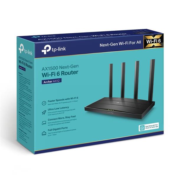 AX1500 Dual-Band Wi-Fi 6 Router SPEED: 300 Mbps at 2.4 GHz + 1201Mbps at 5 GHz SPEC: 4× Antennas, 1GHz Dual Core CPU, 1× 