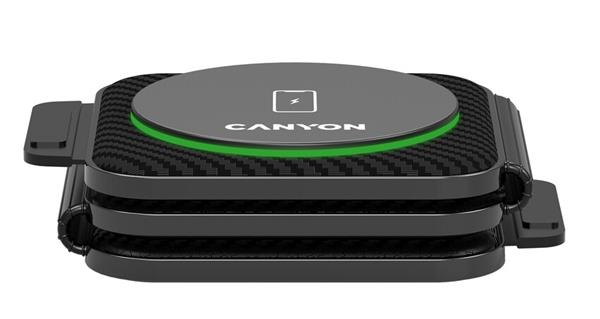 Canyon WS-305, 3v1, skladacia bezdrôtová Qi nabíjacia stanica pre 3 zariadenia simultánne, 15W, čierna 