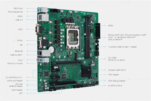 ASUS PRO H610M-C D4-CSM soc 1700 H610 DDR4 mATX M.2 COM HDMI D-Sub DP 