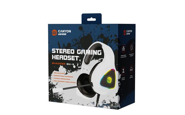 Canyon GH-6, Shadder herný headset, USB / 2x 3.5mm jack, 2m kábel, multicolor RGB podsvietenie, biely 