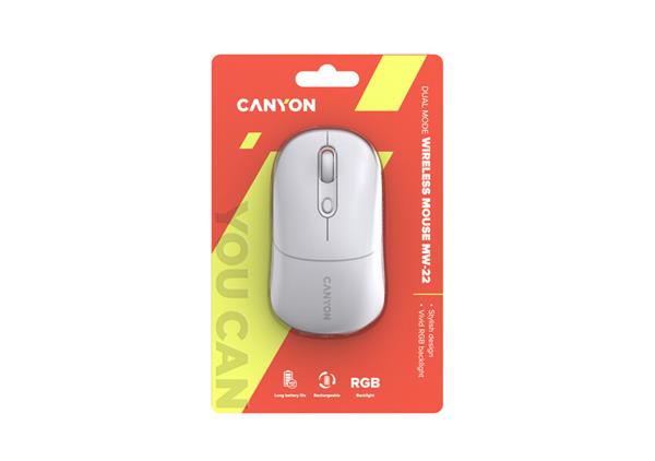 Canyon MW-22, 2v1 bezdrôtová optická myš Bluetooth / Wireless USB, 800/1200/1600 DPI, 4 tlač, biela 
