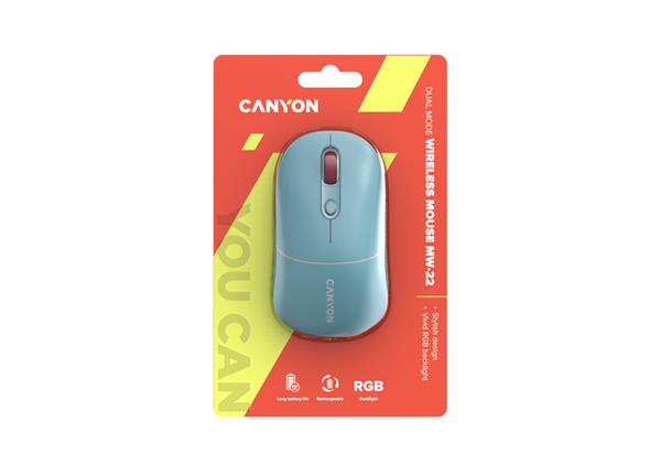 Canyon MW-22, 2v1 bezdrôtová optická myš Bluetooth / Wireless USB, 800/1200/1600 DPI, 4 tlač, azúrová 