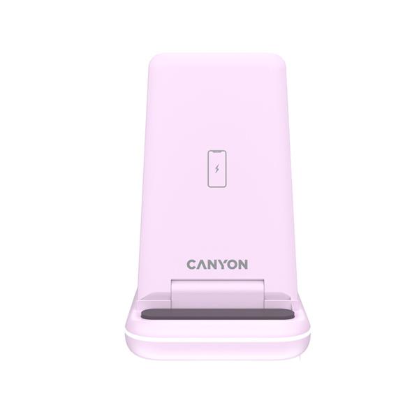 Canyon WS-304, 3v1, bezdrôtová Qi nabíjacia stanica pre 3 zariadenia simultánne, ružová 