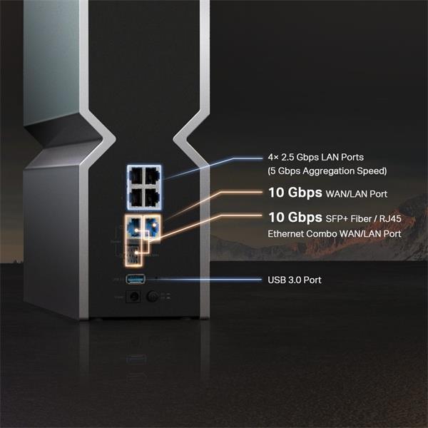 BE19000 Tri Band Wi-Fi 7 Router SPEED: 1376 Mbps at 2.4 GHz + 5760 Mbps at 5 GHz + 11520 Mbps at 6 GHz SPEC: 8× Internal 