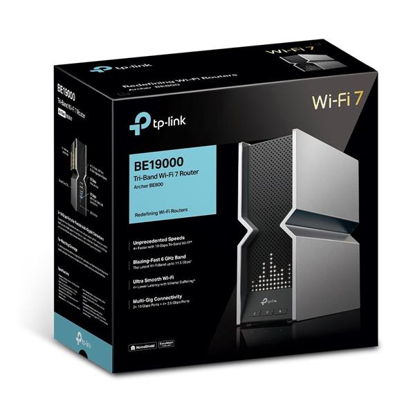 BE19000 Tri Band Wi-Fi 7 Router SPEED: 1376 Mbps at 2.4 GHz + 5760 Mbps at 5 GHz + 11520 Mbps at 6 GHz SPEC: 8× Internal 