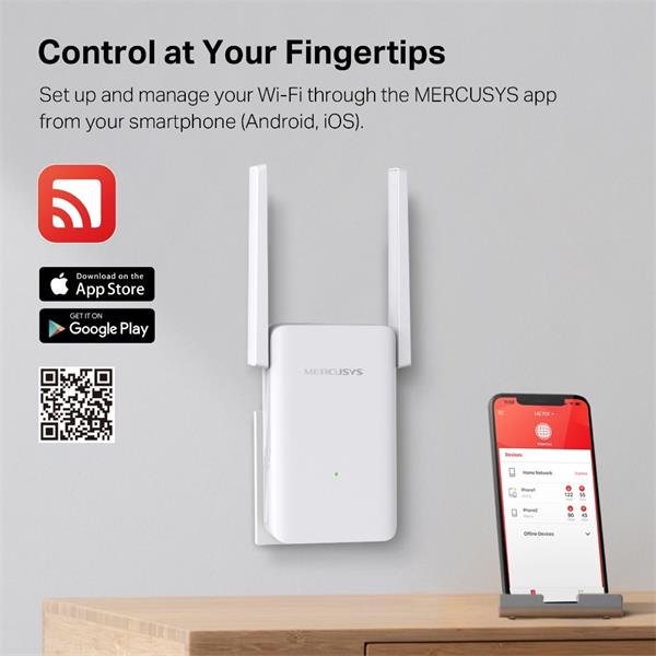 AX1800 Wi-Fi Range Extender  SPEED: 574 Mbps at 2.4 GHz + 1201 Mbps at 5 GHz SPEC: 2× Fixed External Antennas, 1 × Gigab 