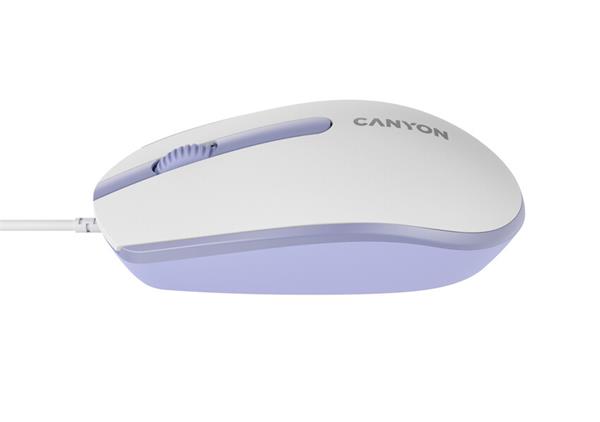 Canyon M-10, prémiová optická myš, USB, 1.000 dpi, 3 tlač, bielo-fialová 