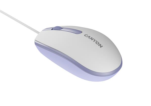 Canyon M-10, prémiová optická myš, USB, 1.000 dpi, 3 tlač, bielo-fialová 
