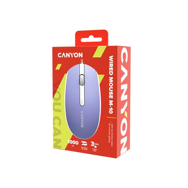 Canyon M-10, prémiová optická myš, USB, 1.000 dpi, 3 tlač, fialovo-biela 