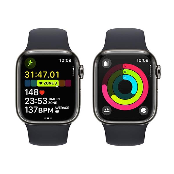 Apple Watch Series 9 GPS + Cellular 45mm Graphite Stainless Steel Case with Midnight Sport Band - S/M 