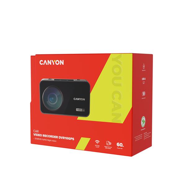 Canyon DVR10 GPS, kamera do auta s nahrávaním, GPS, Full HD, 1080p at 60 fps, 3´´ dotykový disple 