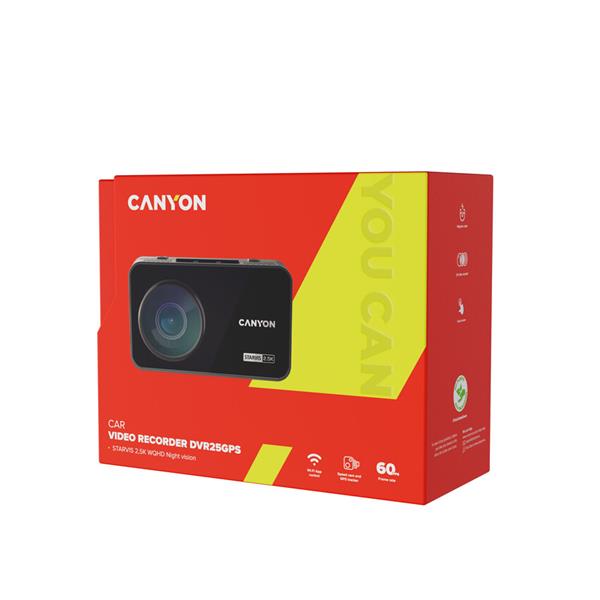 Canyon DVR25 GPS, kamera do auta s nahrávaním, GPS, 2.5K WQHD at 30 fps, 3´´ dotykový displej 